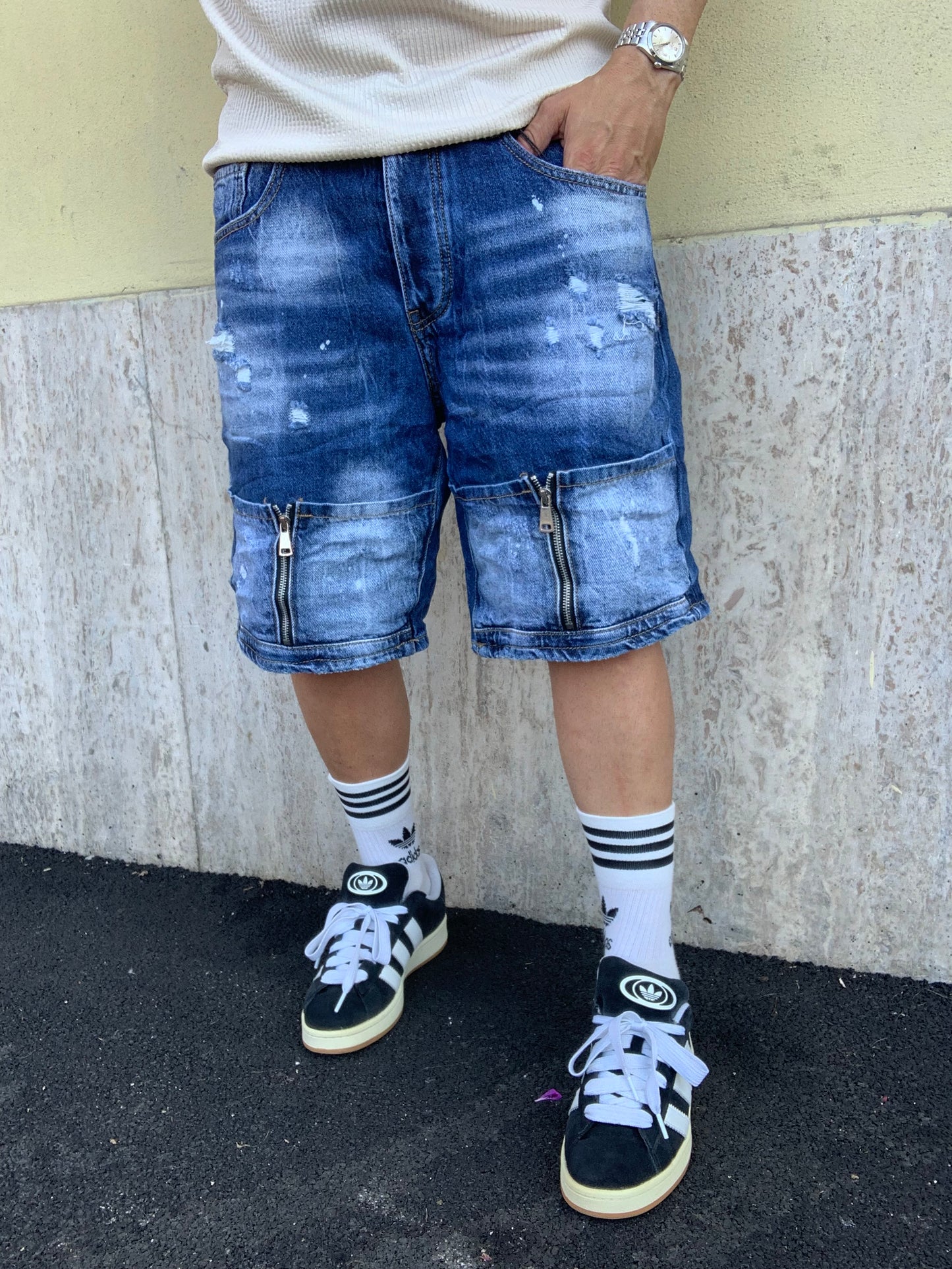 Short baggy Double zip blue
