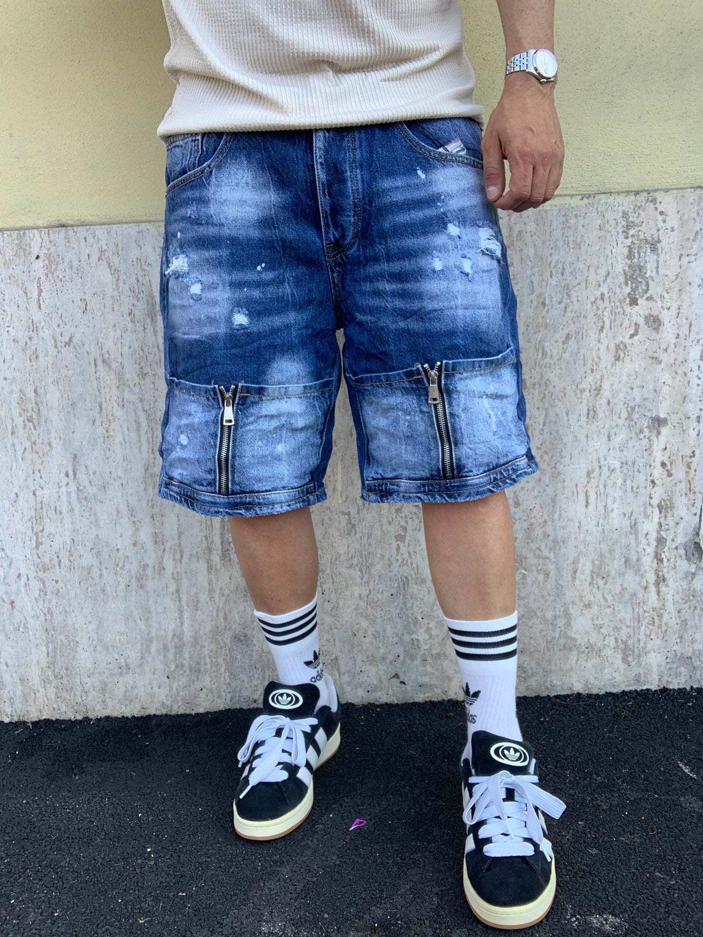 Short baggy Double zip blue