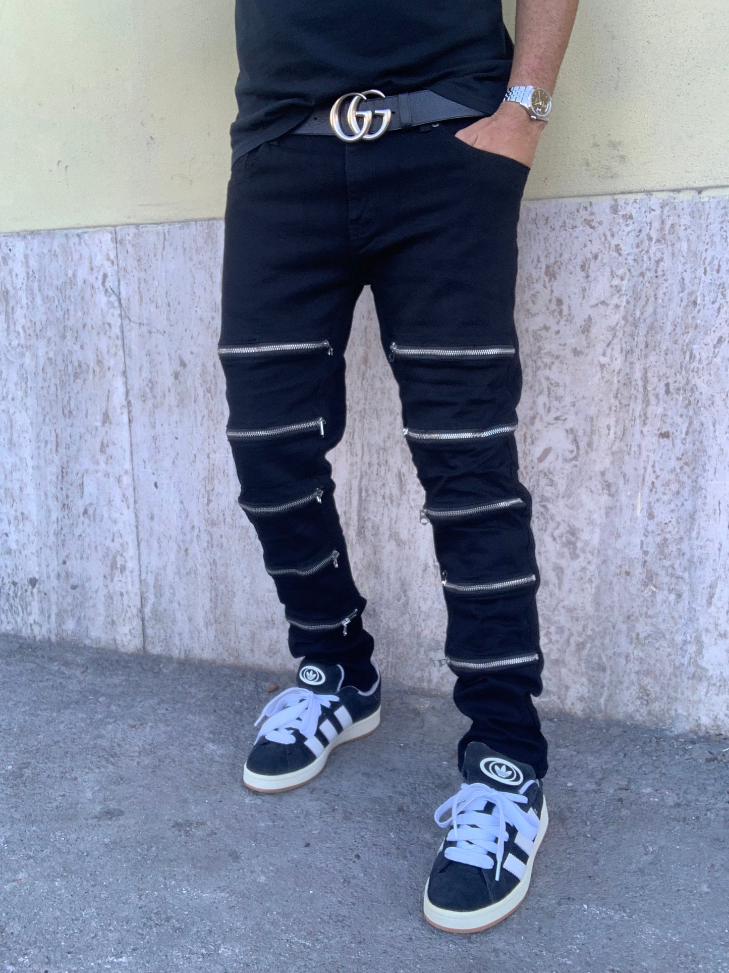 Biker multi zip Black