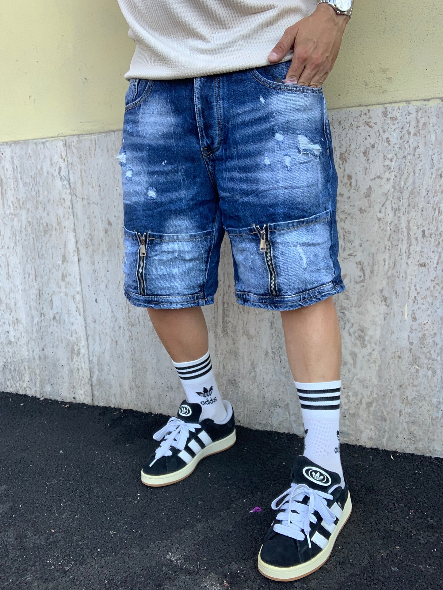 Short baggy Double zip blue