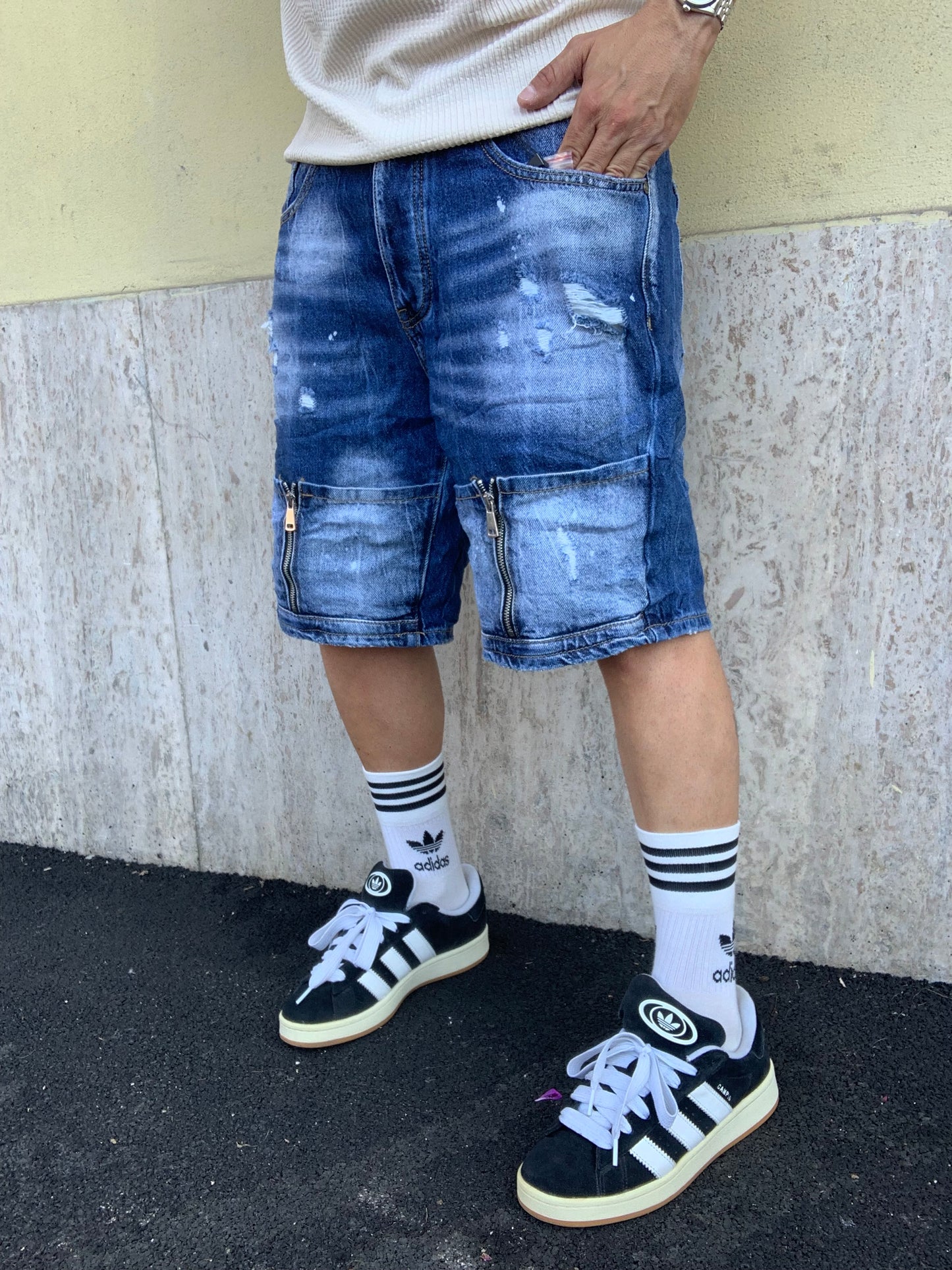 Short baggy Double zip blue