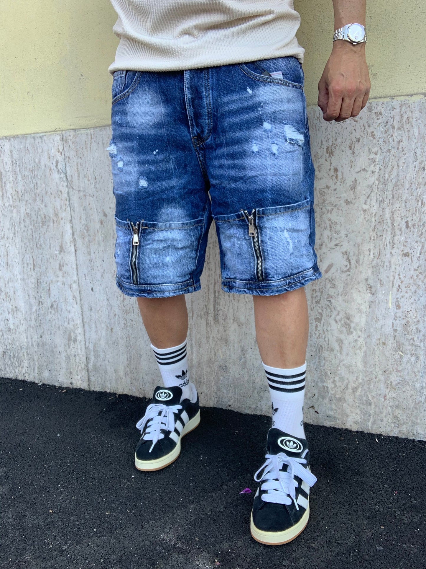 Short baggy Double zip blue