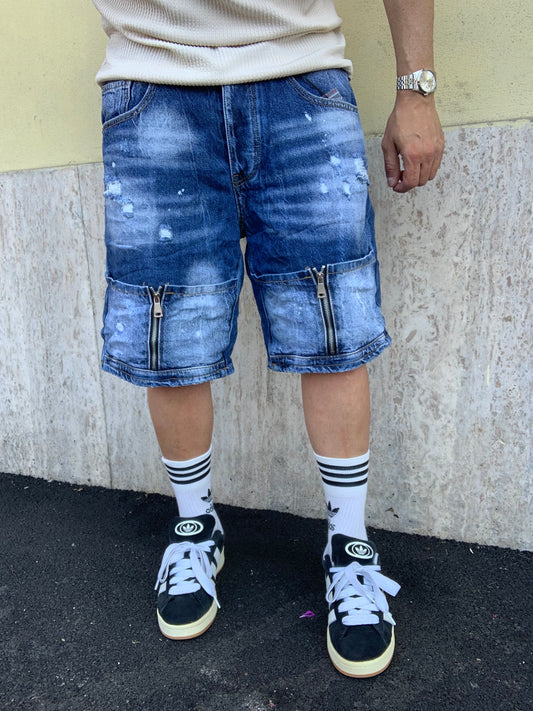 Short baggy Double zip blue